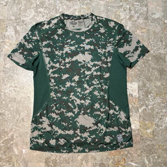 Nike Pro Combat Shirt Mens Medium Green Camo Hypercool Vented Fitted Gym 654882 - Picture 2 of 12